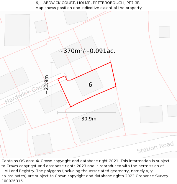 6, HARDWICK COURT, HOLME, PETERBOROUGH, PE7 3RL: Plot and title map