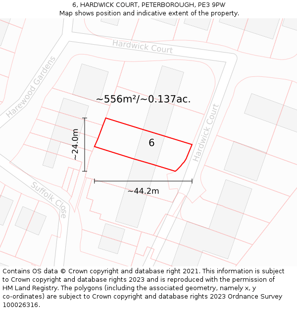 6, HARDWICK COURT, PETERBOROUGH, PE3 9PW: Plot and title map