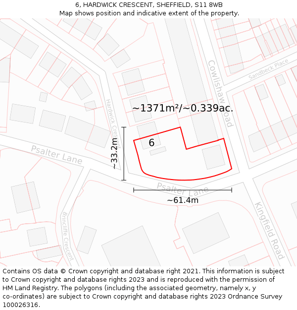 6, HARDWICK CRESCENT, SHEFFIELD, S11 8WB: Plot and title map