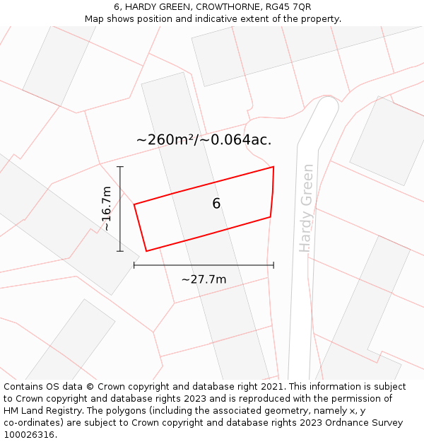 6, HARDY GREEN, CROWTHORNE, RG45 7QR: Plot and title map