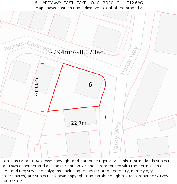 6, HARDY WAY, EAST LEAKE, LOUGHBOROUGH, LE12 6AG: Plot and title map
