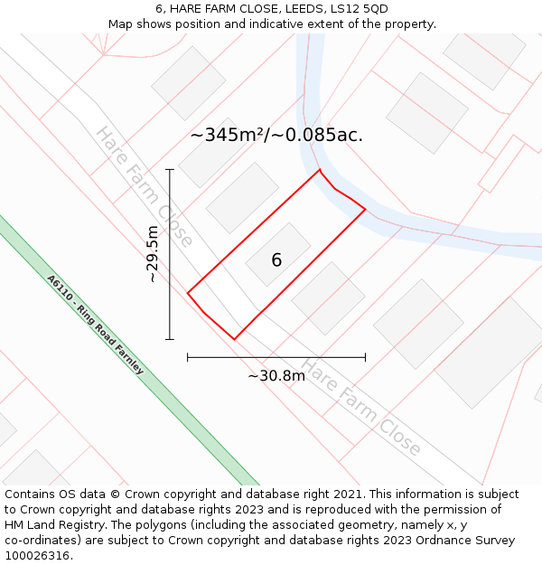 6, HARE FARM CLOSE, LEEDS, LS12 5QD: Plot and title map
