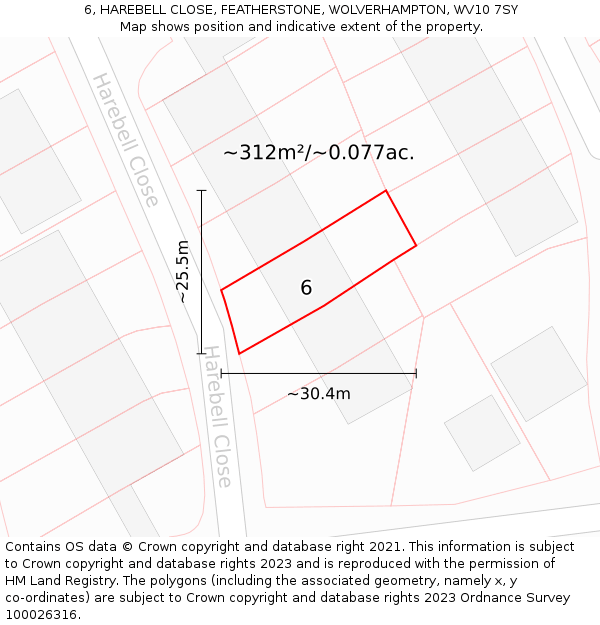 6, HAREBELL CLOSE, FEATHERSTONE, WOLVERHAMPTON, WV10 7SY: Plot and title map