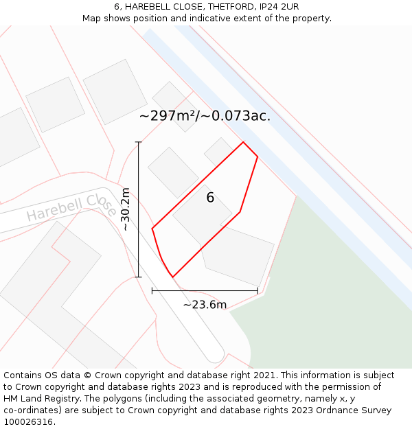 6, HAREBELL CLOSE, THETFORD, IP24 2UR: Plot and title map