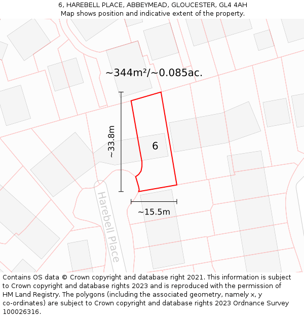 6, HAREBELL PLACE, ABBEYMEAD, GLOUCESTER, GL4 4AH: Plot and title map