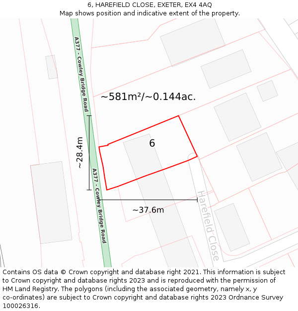 6, HAREFIELD CLOSE, EXETER, EX4 4AQ: Plot and title map