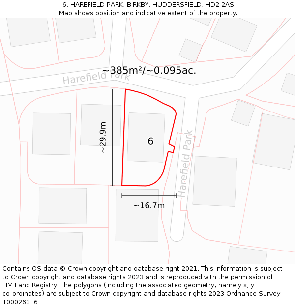 6, HAREFIELD PARK, BIRKBY, HUDDERSFIELD, HD2 2AS: Plot and title map