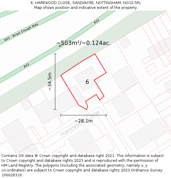 6, HAREWOOD CLOSE, SANDIACRE, NOTTINGHAM, NG10 5PL: Plot and title map