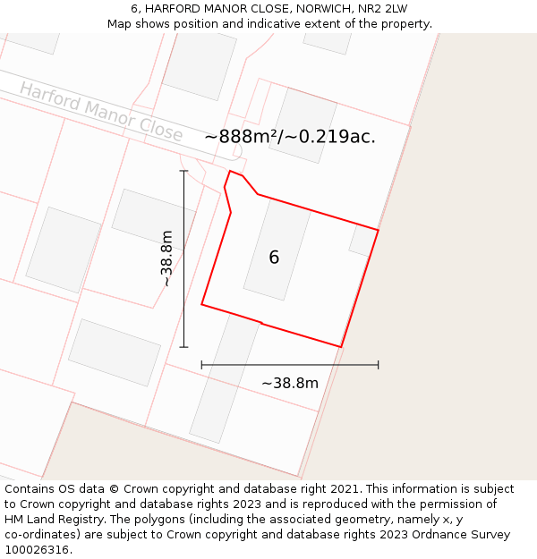 6, HARFORD MANOR CLOSE, NORWICH, NR2 2LW: Plot and title map