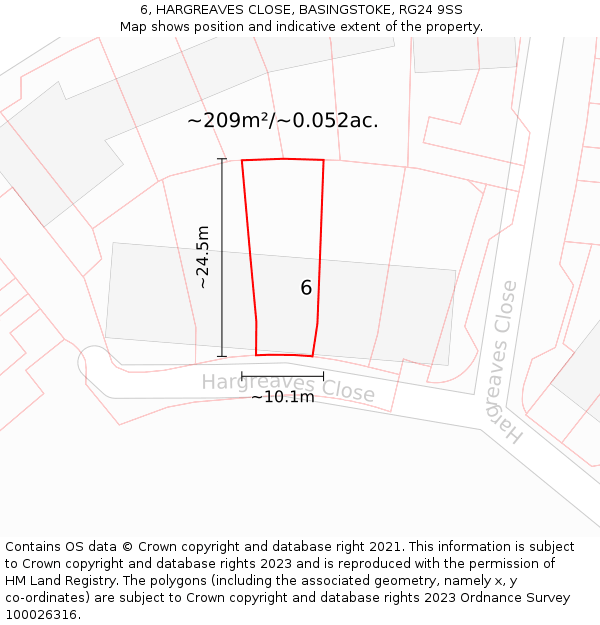 6, HARGREAVES CLOSE, BASINGSTOKE, RG24 9SS: Plot and title map