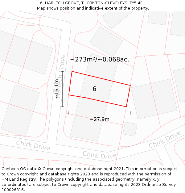 6, HARLECH GROVE, THORNTON-CLEVELEYS, FY5 4FH: Plot and title map