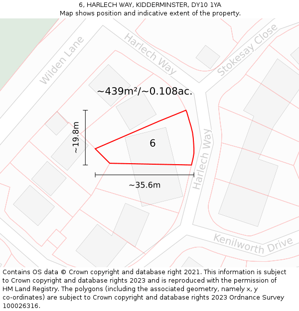 6, HARLECH WAY, KIDDERMINSTER, DY10 1YA: Plot and title map