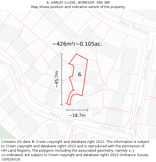 6, HARLEY CLOSE, WORKSOP, S80 3BF: Plot and title map