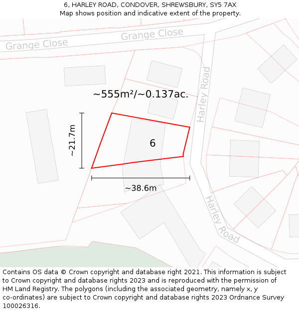 6, HARLEY ROAD, CONDOVER, SHREWSBURY, SY5 7AX: Plot and title map