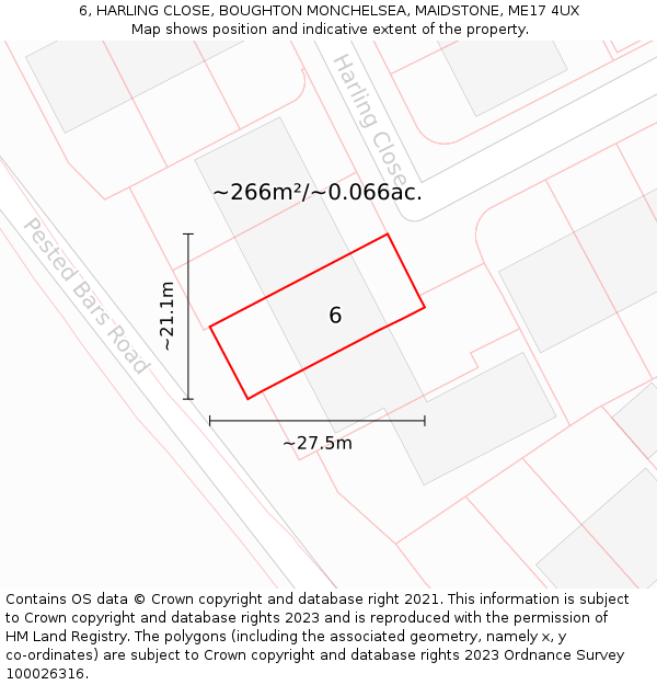 6, HARLING CLOSE, BOUGHTON MONCHELSEA, MAIDSTONE, ME17 4UX: Plot and title map