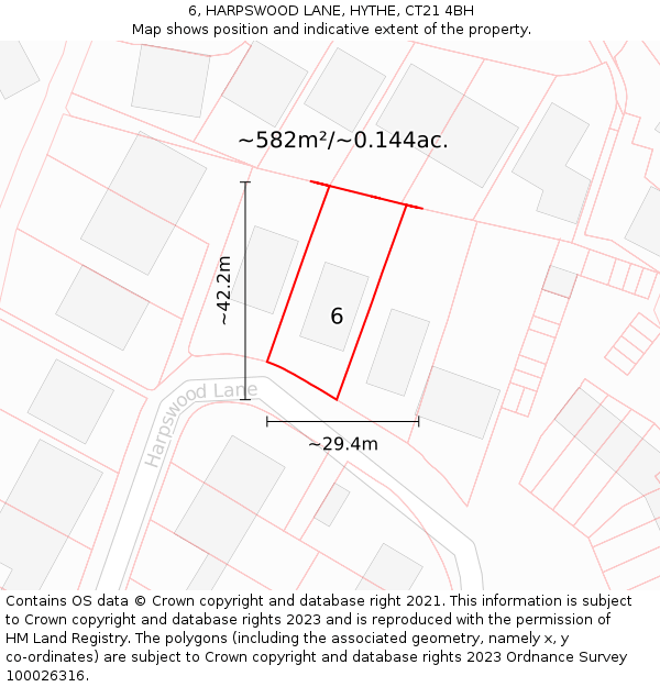 6, HARPSWOOD LANE, HYTHE, CT21 4BH: Plot and title map