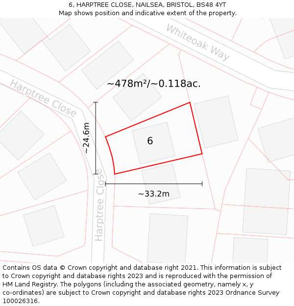 6, HARPTREE CLOSE, NAILSEA, BRISTOL, BS48 4YT: Plot and title map