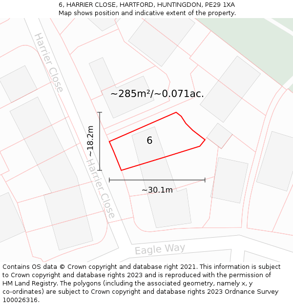6, HARRIER CLOSE, HARTFORD, HUNTINGDON, PE29 1XA: Plot and title map