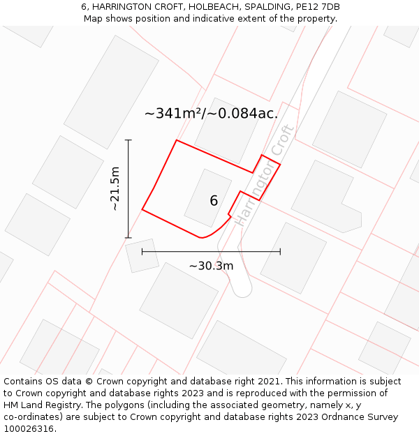 6, HARRINGTON CROFT, HOLBEACH, SPALDING, PE12 7DB: Plot and title map
