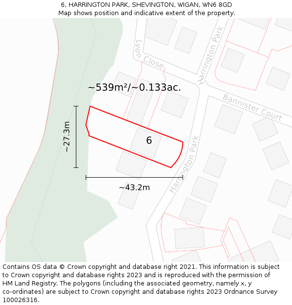 6, HARRINGTON PARK, SHEVINGTON, WIGAN, WN6 8GD: Plot and title map