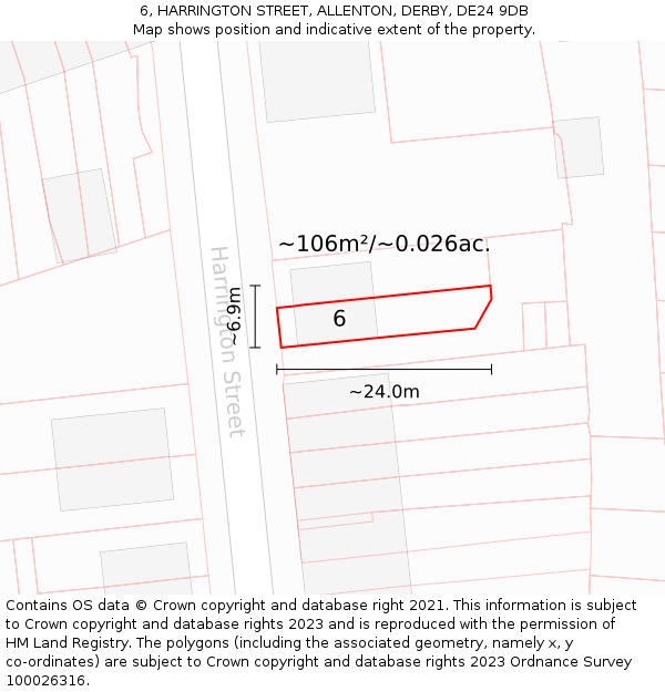 6, HARRINGTON STREET, ALLENTON, DERBY, DE24 9DB: Plot and title map