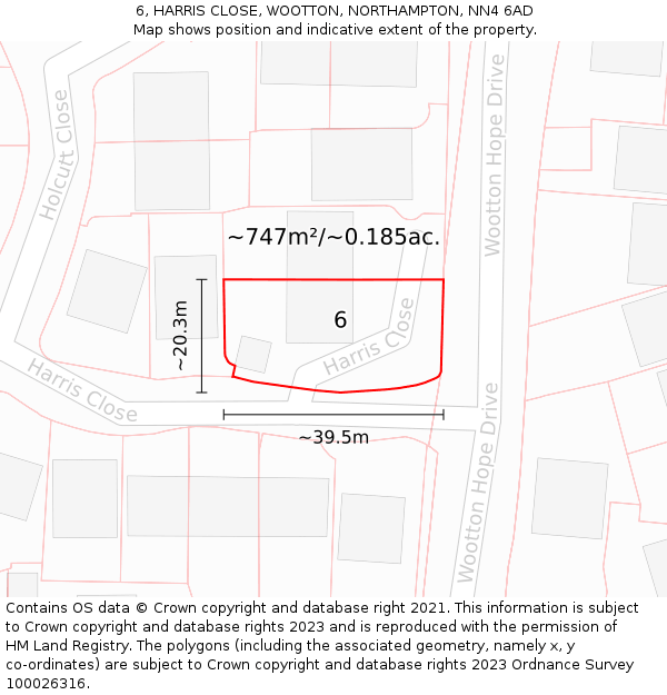 6, HARRIS CLOSE, WOOTTON, NORTHAMPTON, NN4 6AD: Plot and title map