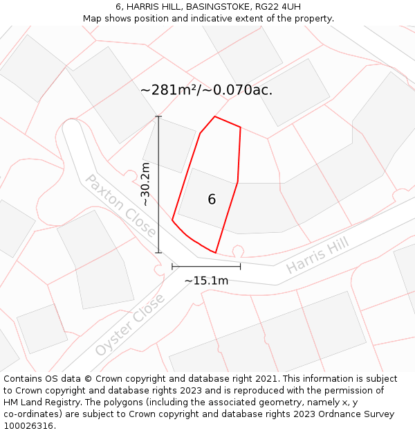 6, HARRIS HILL, BASINGSTOKE, RG22 4UH: Plot and title map