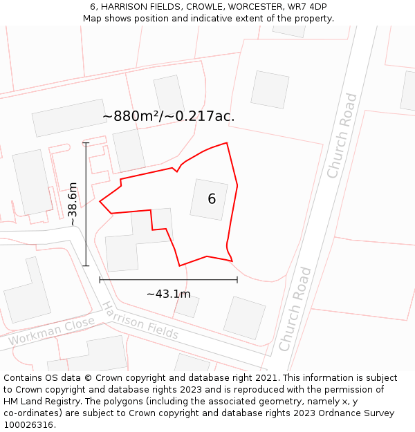 6, HARRISON FIELDS, CROWLE, WORCESTER, WR7 4DP: Plot and title map