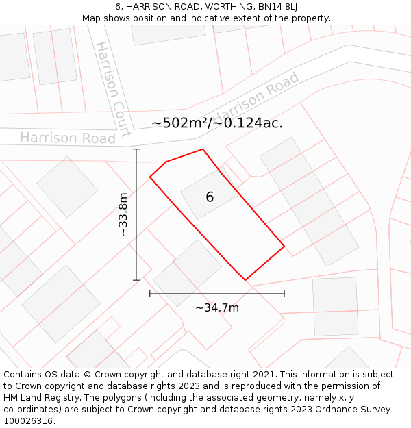 6, HARRISON ROAD, WORTHING, BN14 8LJ: Plot and title map
