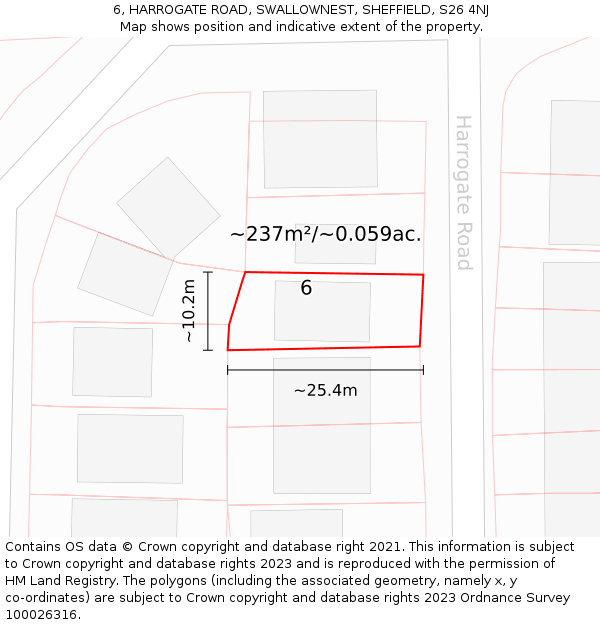 6, HARROGATE ROAD, SWALLOWNEST, SHEFFIELD, S26 4NJ: Plot and title map