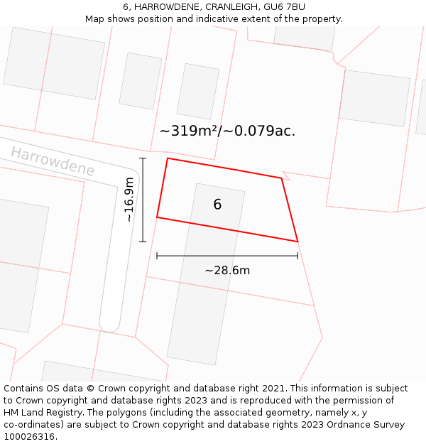 6, HARROWDENE, CRANLEIGH, GU6 7BU: Plot and title map