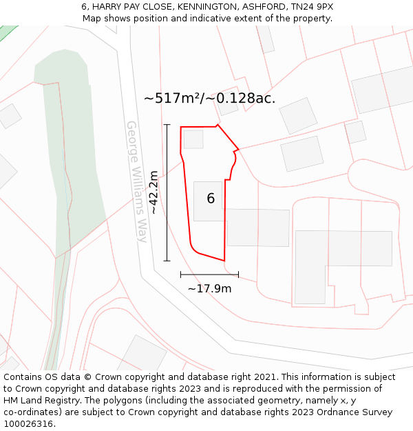 6, HARRY PAY CLOSE, KENNINGTON, ASHFORD, TN24 9PX: Plot and title map