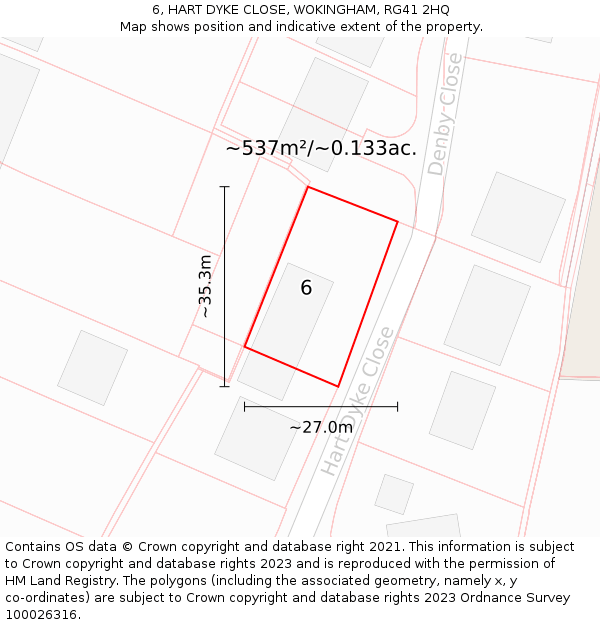 6, HART DYKE CLOSE, WOKINGHAM, RG41 2HQ: Plot and title map
