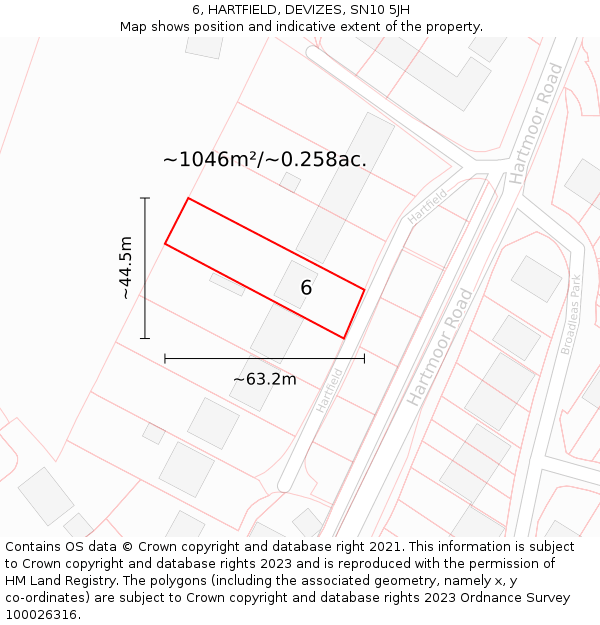 6, HARTFIELD, DEVIZES, SN10 5JH: Plot and title map