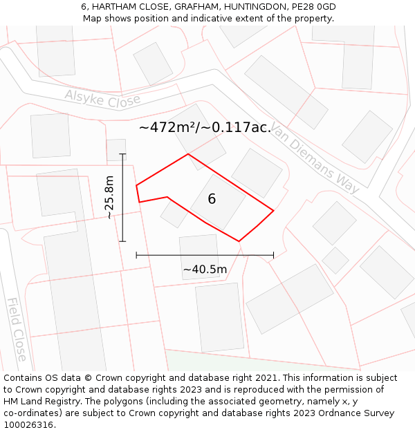 6, HARTHAM CLOSE, GRAFHAM, HUNTINGDON, PE28 0GD: Plot and title map