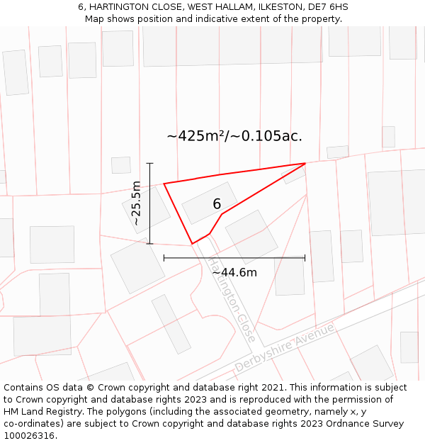 6, HARTINGTON CLOSE, WEST HALLAM, ILKESTON, DE7 6HS: Plot and title map