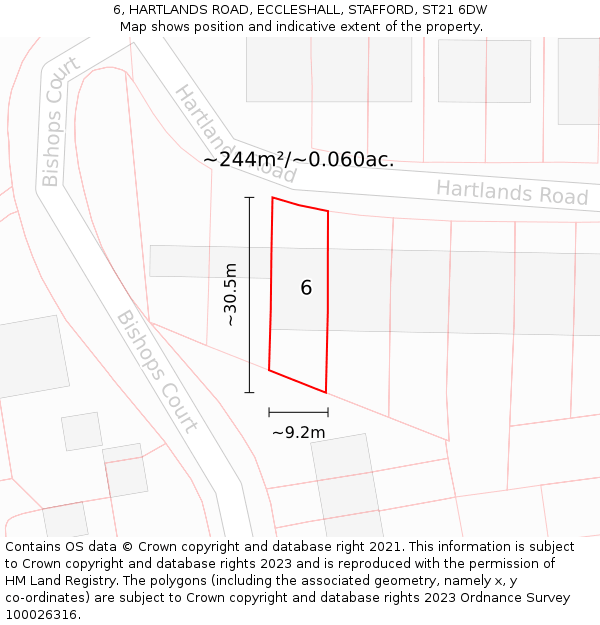 6, HARTLANDS ROAD, ECCLESHALL, STAFFORD, ST21 6DW: Plot and title map