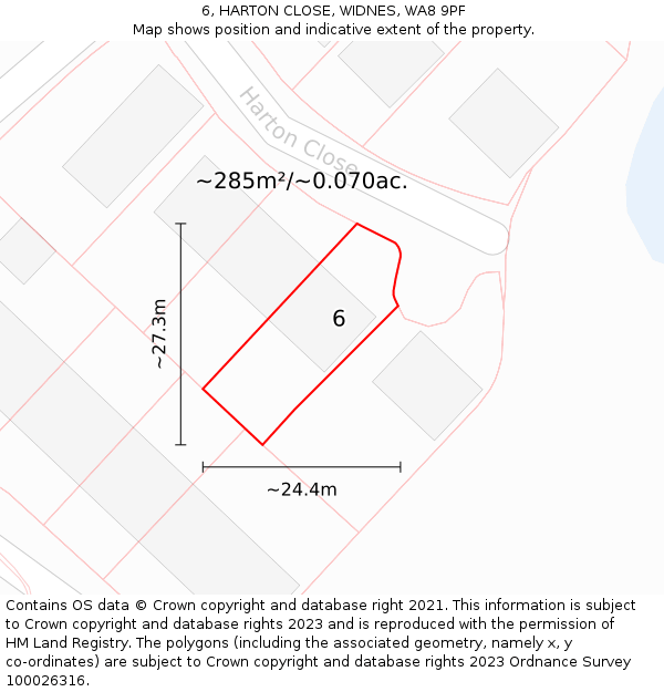 6, HARTON CLOSE, WIDNES, WA8 9PF: Plot and title map