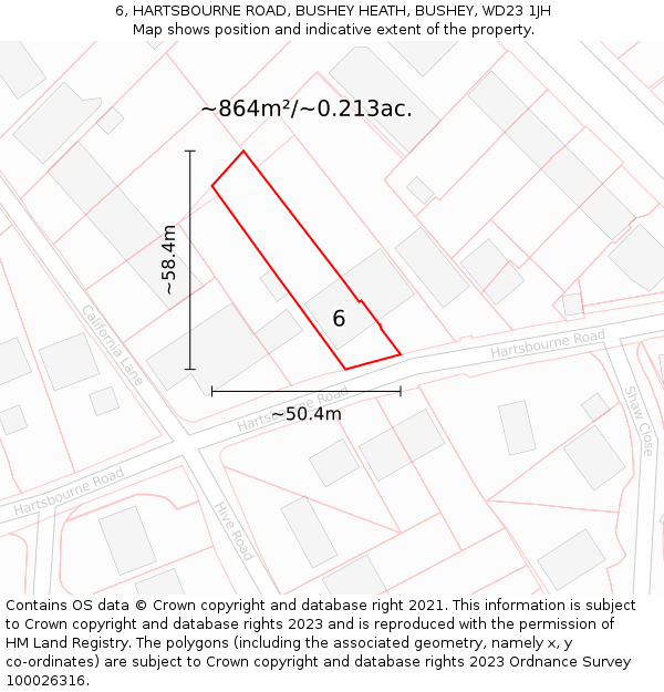 6, HARTSBOURNE ROAD, BUSHEY HEATH, BUSHEY, WD23 1JH: Plot and title map