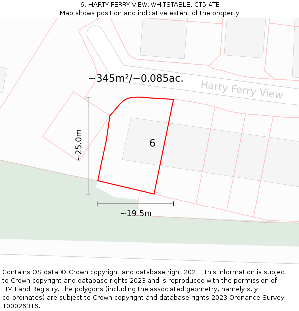 6, HARTY FERRY VIEW, WHITSTABLE, CT5 4TE: Plot and title map
