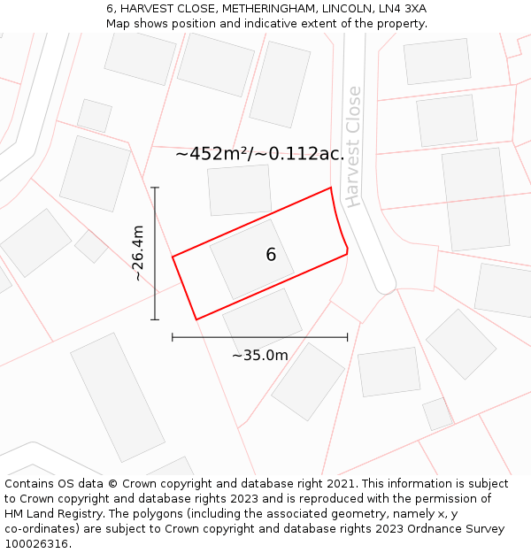 6, HARVEST CLOSE, METHERINGHAM, LINCOLN, LN4 3XA: Plot and title map