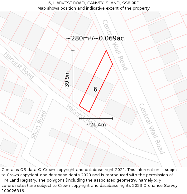 6, HARVEST ROAD, CANVEY ISLAND, SS8 9PD: Plot and title map