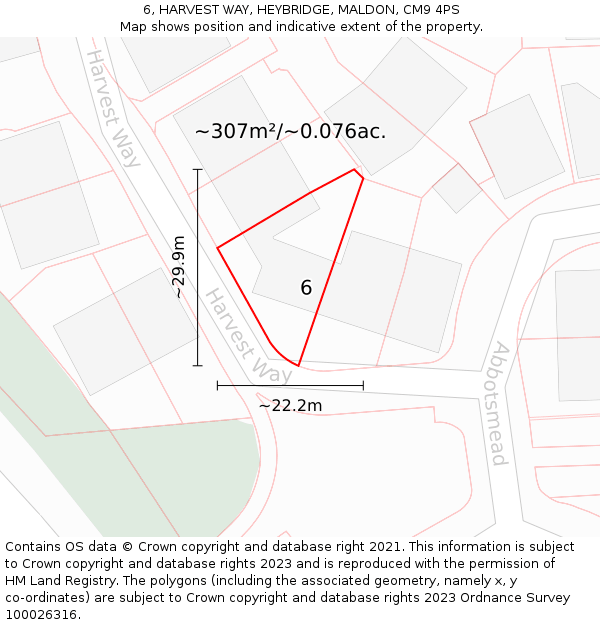 6, HARVEST WAY, HEYBRIDGE, MALDON, CM9 4PS: Plot and title map