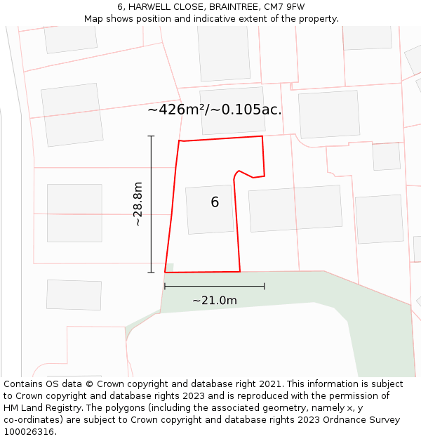 6, HARWELL CLOSE, BRAINTREE, CM7 9FW: Plot and title map