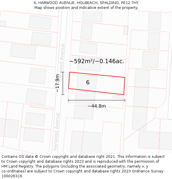 6, HARWOOD AVENUE, HOLBEACH, SPALDING, PE12 7HY: Plot and title map