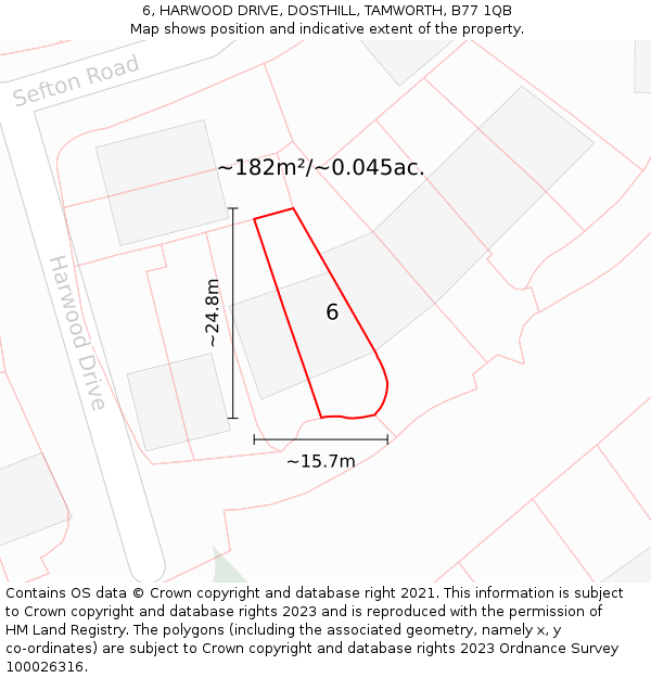 6, HARWOOD DRIVE, DOSTHILL, TAMWORTH, B77 1QB: Plot and title map