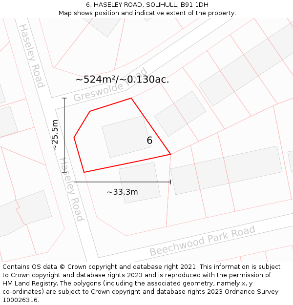 6, HASELEY ROAD, SOLIHULL, B91 1DH: Plot and title map