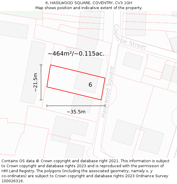 6, HASILWOOD SQUARE, COVENTRY, CV3 1GH: Plot and title map