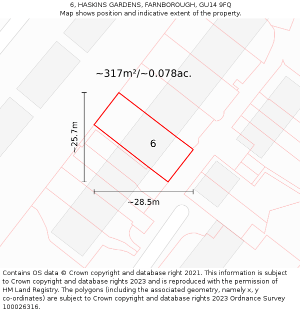 6, HASKINS GARDENS, FARNBOROUGH, GU14 9FQ: Plot and title map