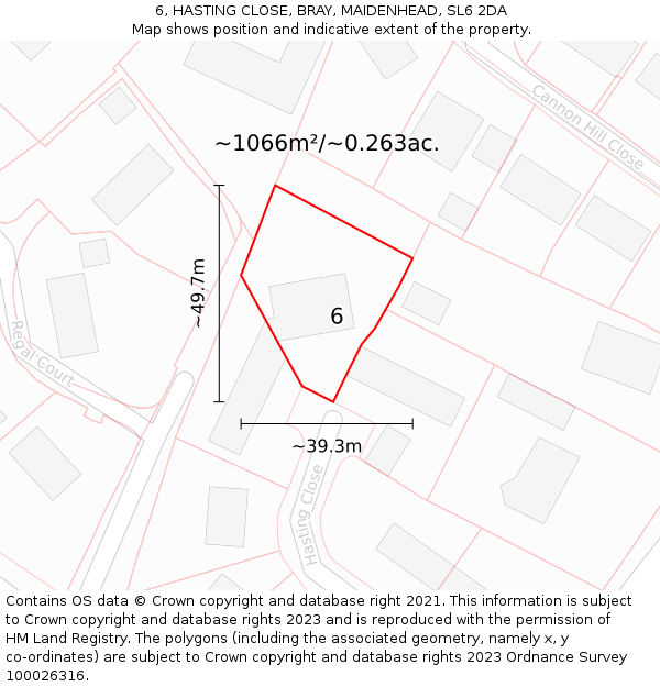 6, HASTING CLOSE, BRAY, MAIDENHEAD, SL6 2DA: Plot and title map